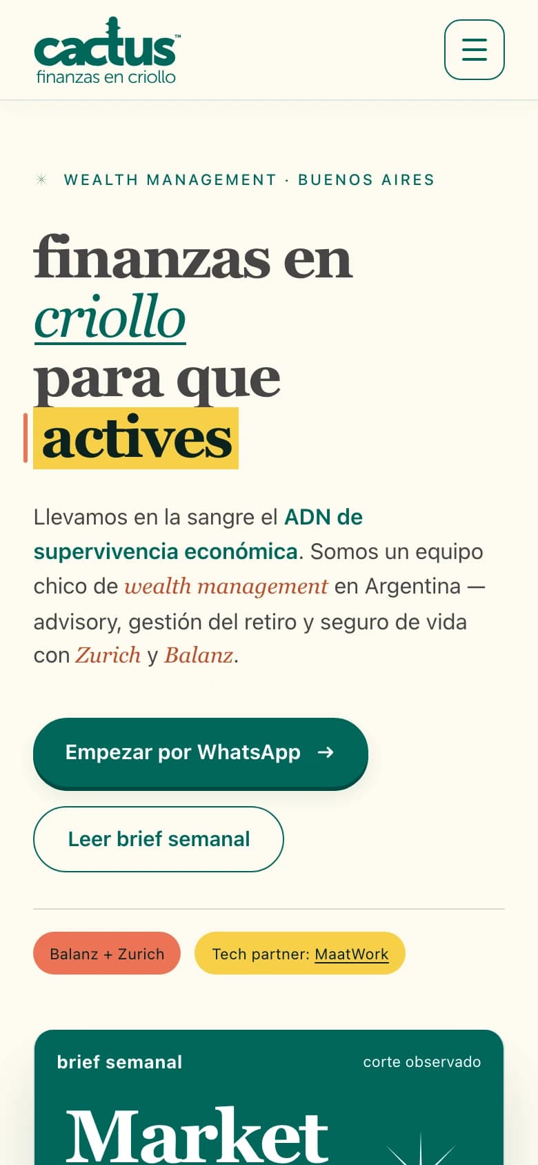 Portada de Cactus Wealth en el celular