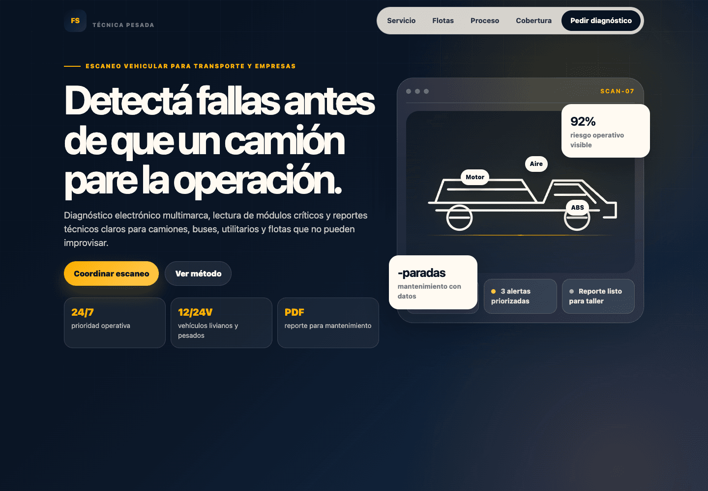Captura de la web de FleetScan Técnica con su propuesta de diagnóstico de flotas