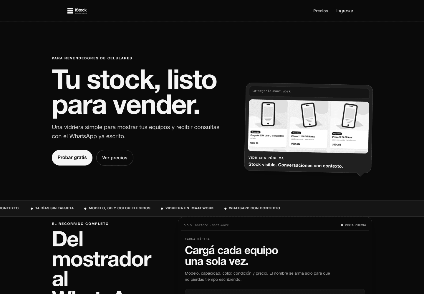 Captura del sitio público de iStock con una vista de la vidriera de celulares